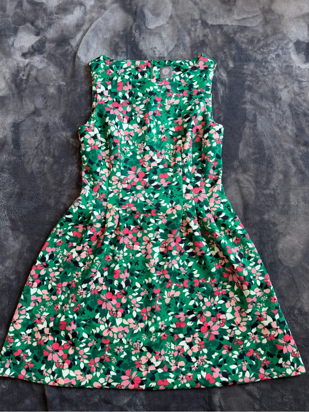 Vince Camuto Sleeveless Green Pink Floral Fit Flare Dress w/ Pockets Size 14.